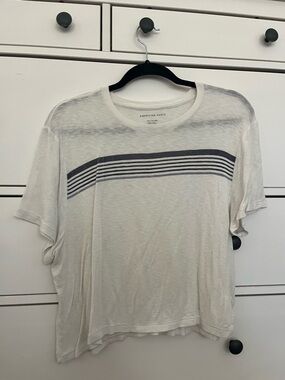 American Eagle Outfitters White Tee with Navy Stripe Detail